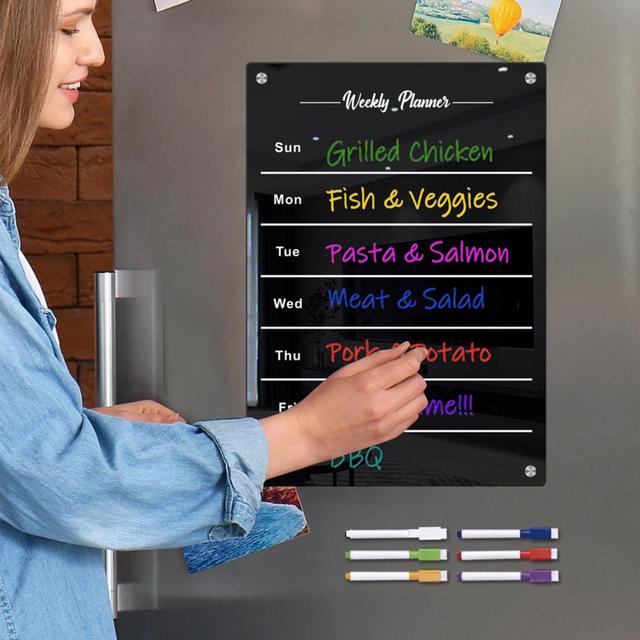 Magnetic Fridge Acrylic Board Legible Black Text With 6 Markers Erasable  Easy Reading Weekly Planner Whiteboard - AliExpress